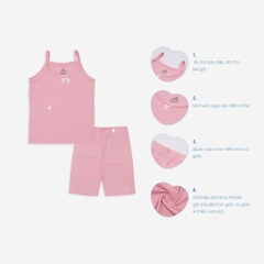 (1Y-4Y) BU Baby - Bộ Quần Áo Hè cho bé gái, Bộ 2 Dây bé gái vải Sợi Gỗ Sồi Molist, Bộ Cộc BU Chính Hãng BMD153102