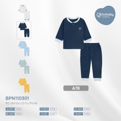 (6M-3Y-Xanh bạc hà) Bộ quần áo dài tay cổ trụ BuBaby cho bé chất liệu sợi gỗ sồi - Molist BMD110300 BPN110301