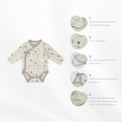 (NB-3M) Bộ đồ liền thân dài tay cài chéo Dona BBB2108DN cho bé sơ sinh  - Bambus | Quần áo BU Baby