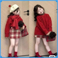 Đồ đôi mẹ và bé gái set đồ Áo len vặn thừng cùng chân váy dạ có lót cho mẹ và bé mặc 2 kiểu dáng sành điệu