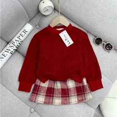 Đồ đôi mẹ và bé gái set đồ Áo len vặn thừng cùng chân váy dạ có lót cho mẹ và bé mặc 2 kiểu dáng sành điệu