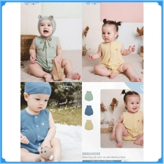 (1M-12M) Bộ đồ liền thân sát nách cài giữa cho bé sơ sinh BBB240200 - Bu baby sơ sinh - Quần áo BU Baby Bambus