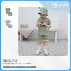 (6M-3Y) Bộ quần áo ngắn tay cài vai Túi ốp Muda - Bu baby bé trai - Bu baby bé gái -Quần áo Bu baby- Bamco BBC1301A1