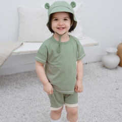 (6M-3Y) Bộ quần áo ngắn tay cài vai Túi ốp Muda - Bu baby bé trai - Bu baby bé gái -Quần áo Bu baby- Bamco BBC1301A1