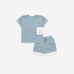 (6M-3Y) Bộ quần áo ngắn tay cài vai Túi ốp Muda - Bu baby bé trai - Bu baby bé gái -Quần áo Bu baby- Bamco BBC1301A1