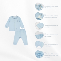 BuBaby Bộ dài tay cài giữa Iconic sợi tre co giãn thoải mái thuận tiện cho bé BBB1102NS | Bu Baby Chính Hãng