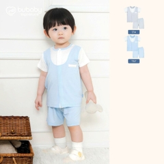 (0-12M) Bộ quần áo ngắn tay cài giữa phối đáp cổ mềm mát vải sợi tre - BB130234 | BU Baby chính hãng