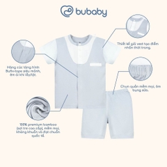 (0-12M) Bộ quần áo ngắn tay cài giữa phối đáp cổ mềm mát vải sợi tre - BB130234 | BU Baby chính hãng