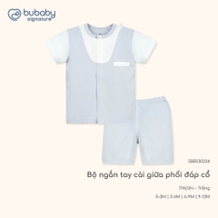 (0-12M) Bộ quần áo ngắn tay cài giữa phối đáp cổ mềm mát vải sợi tre - BB130234 | BU Baby chính hãng