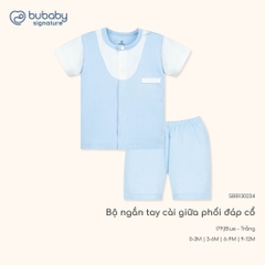 (0-12M) Bộ quần áo ngắn tay cài giữa phối đáp cổ mềm mát vải sợi tre - BB130234 | BU Baby chính hãng