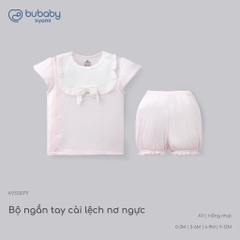 (0-12M) Bộ quần áo ngắn tay cài lệchbé trai bé gái mềm mát vải co giãn - KVS130| BU Baby chính hãng
