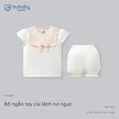 (0-12M) Bộ quần áo ngắn tay cài lệchbé trai bé gái mềm mát vải co giãn - KVS130| BU Baby chính hãng