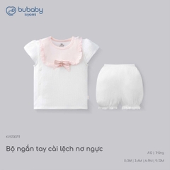 (0-12M) Bộ quần áo ngắn tay cài lệchbé trai bé gái mềm mát vải co giãn - KVS130| BU Baby chính hãng