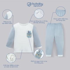 (6M-5Y) Bộ dài tay cài vai Túi ngực Bunny cho bé trai bé gái | Quần áo Bubaby chính hãng SVS1101TN