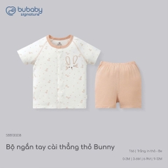 (0M-12M) Bộ ngắn tay cài thẳng in Thỏ Bunny | Quần áo sơ sinh cao cấp mềm mại | SBB130238