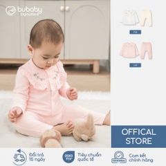 (1-12M) Bộ quần áo dài tay thêu hoa Bubaby, bộ dài tay trẻ em, bộ dài tay bé gái Bambus SBB1102EU