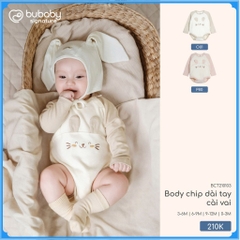 (0M-12M) Set Body chip dài tay cài vai Thu êm cho bé Bubaby Cotton BCT210103 | Body BU chính hãng