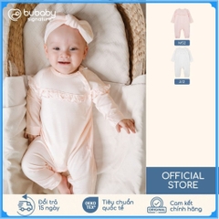 (1M-9M) Body dài tay cài vai Bèo ngực Bé gái Bubaby Bambus BBB2101BN | Body BU chính hãng