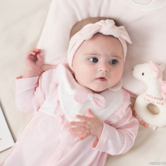 BU Baby Set phụ kiện Yếm cài lệch viền bèo, Băng đô, bao tay chân bé gái Bamboo ABB0 | Phụ kiện chính hãng