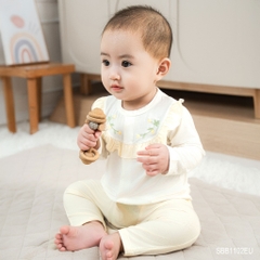 (1-12M) Bộ quần áo dài tay thêu hoa Bubaby, bộ dài tay trẻ em, bộ dài tay bé gái Bambus SBB1102EU