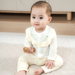 (1-12M) Bộ quần áo dài tay thêu hoa Bubaby, bộ dài tay trẻ em, bộ dài tay bé gái Bambus SBB1102EU