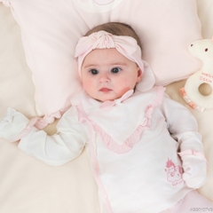 BU Baby Set phụ kiện Yếm cài lệch viền bèo, Băng đô, bao tay chân bé gái Bamboo ABB0 | Phụ kiện chính hãng