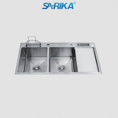 Chậu Rửa Chén SARIKA® CR16 Inox 304 2 Hộc Cánh, Cài Dao Thớt