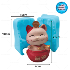 Khuôn Silicon - Động Vật - Mèo Thần Tài Thỏi Vàng 2 Mảnh 9.5cm