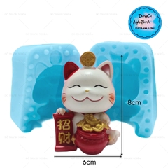 Khuôn Silicon - Động Vật - Mèo Thần Tài -Đồng Tiền Hủ Vàng - 2 Mảnh 9cm