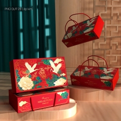 Hộp Giấy - Bánh Trung Thu Quai Xách - 2 Bánh - 2B06 - PHÚ QUÝ 2B ÉP KIM