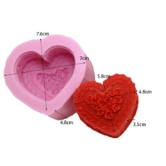 Khuôn Silicon - Trái Tim Hoa - Chùm Hồng Viền 5.8cm