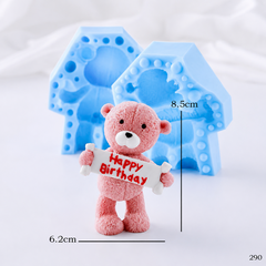 Khuôn Silicon - Động Vật - Gấu Cầm Bảng Happy 2 Mảnh
