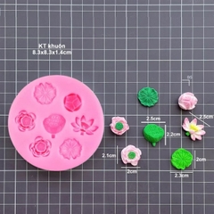 Khuôn Silicon - Hoa Sen Đài Lá Nhỏ 2cm Set 7