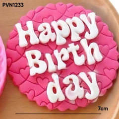 Khuôn Silicon - Mặt Ép Chữ Happy Birthday Tròn 7cm