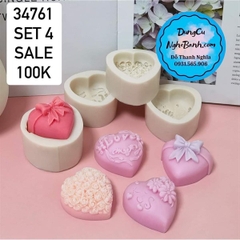 Khuôn Silicon - Trái Tim Kiểu - Set 4 Tim Love Hoa