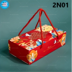 Hộp Giấy - Bánh Trung Thu Quai Xách - 2 Bánh - 2B01 Thấp 6cm