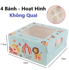 Hộp Giấy - Cup Cake - 4 Bánh - Màu Hoạt Hình