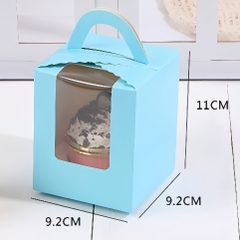 Hộp Giấy - Cup Cake - Quai Xách - 1 Bánh - Màu Xanh