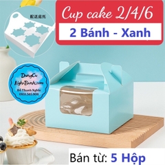 Hộp Giấy - Cup Cake - Quai Xách - 2 Bánh - Màu Xanh