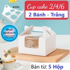 Hộp Giấy - Cup Cake - Quai Xách - 2 Bánh - Màu Trắng