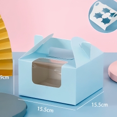 Hộp Giấy - Cup Cake - Quai Xách - 4 Bánh - Màu Xanh