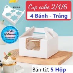 Hộp Giấy - Cup Cake - Quai Xách - 4 Bánh - Màu Trắng
