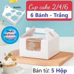 Hộp Giấy - Cup Cake - Quai Xách - 6 Bánh - Màu Trắng