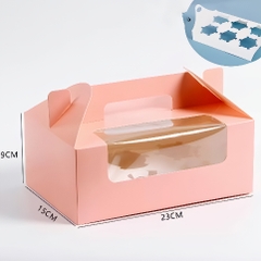 Hộp Giấy - Cup Cake - Quai Xách - 6 Bánh - Màu Hồng