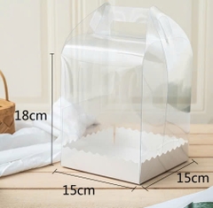 Hộp Nhựa Mika - Vuông Quai Xách Đế Giấy - 15cm Cao 18cm