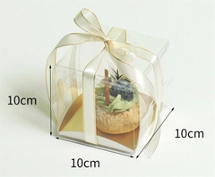 Hộp Mika - 1 Bánh Lót Vuông Đế Giấy Vàng - 1 Ngăn - 10x10cm Cao 10cm