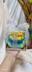 Hộp Mika - 1 Bánh Lót Vuông Đế Giấy Vàng - 1 Ngăn - 10x10cm Cao 10cm
