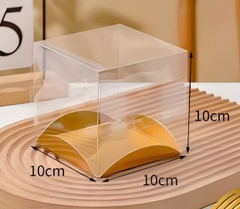 Hộp Mika - 1 Bánh Lót Vuông Đế Giấy Vàng - 1 Ngăn - 10x10cm Cao 10cm