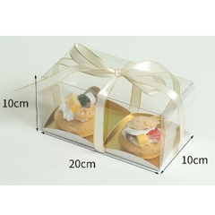 Hộp Mika - 2 Bánh Lót Vuông Đế Giấy Vàng - 2 Ngăn 20x10cm Cao 10cm