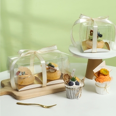 Hộp Mika - 2 Bánh Lót Vuông Đế Giấy Vàng - 2 Ngăn 20x10cm Cao 10cm